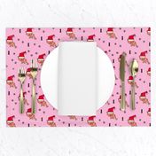 Christmas kitten origami cat with a santa hat happy holidays fabric pink girls