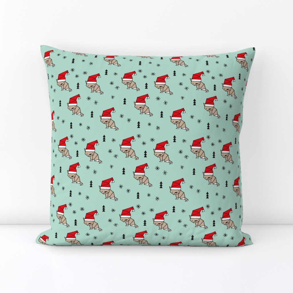 Christmas kitten origami cat with a santa hat happy holidays fabric mint gender neutral