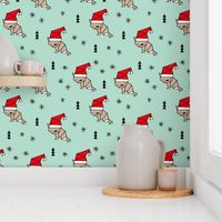 Christmas kitten origami cat with a santa hat happy holidays fabric mint gender neutral