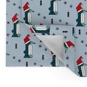 Christmas penguins origami penguin with a santa hat happy holidays fabric blue boys