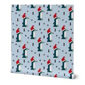 Christmas penguins origami penguin with a santa hat happy holidays fabric blue boys