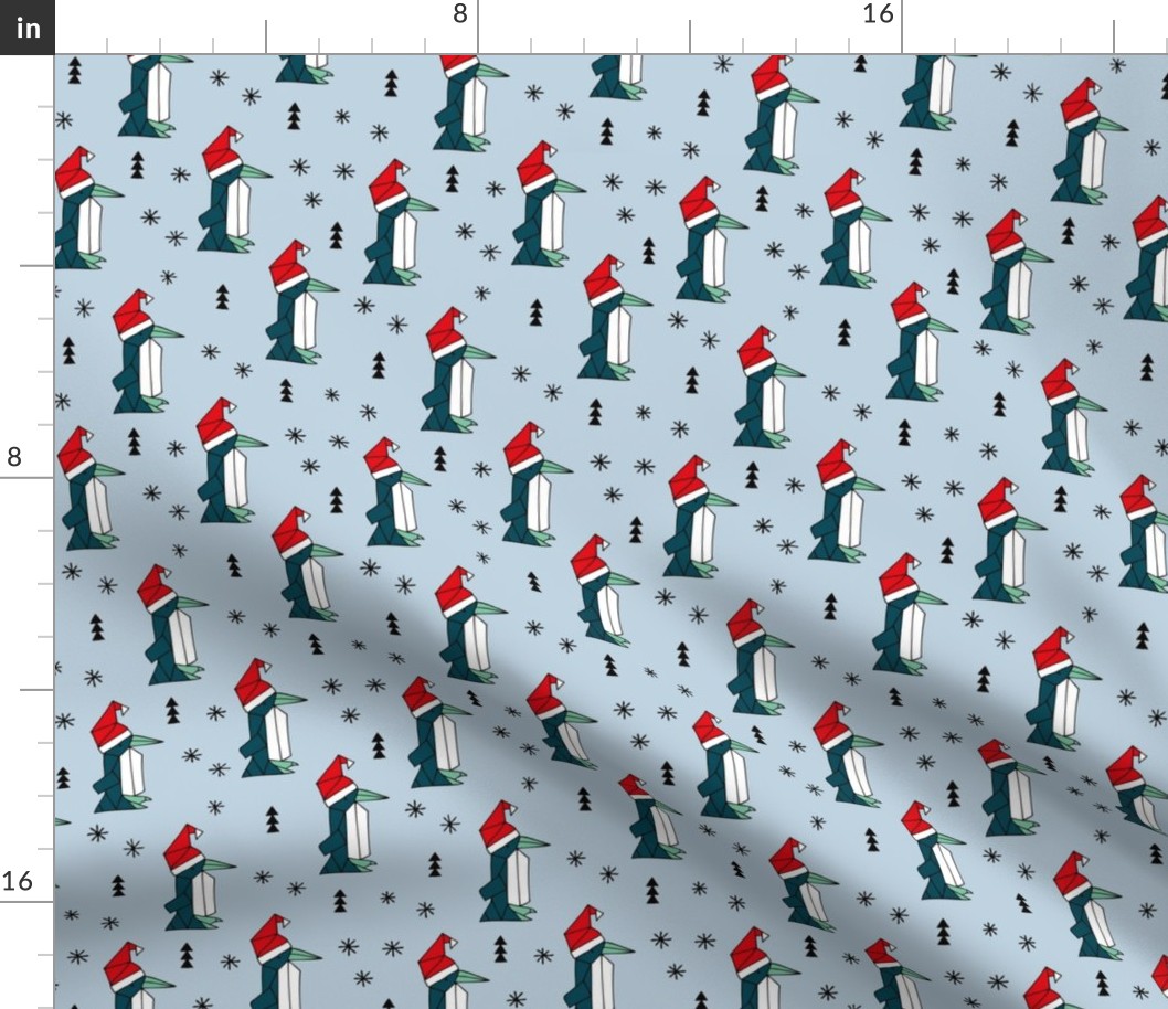 Christmas penguins origami penguin with a santa hat happy holidays fabric blue boys