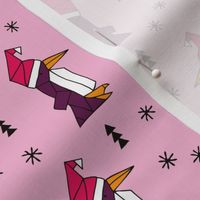 Christmas penguins origami penguin with a santa hat happy holidays fabric pink girls