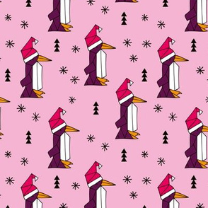 Christmas penguins origami penguin with a santa hat happy holidays fabric pink girls