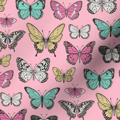 Butterflies Butterfly Nature Fabric On Pink