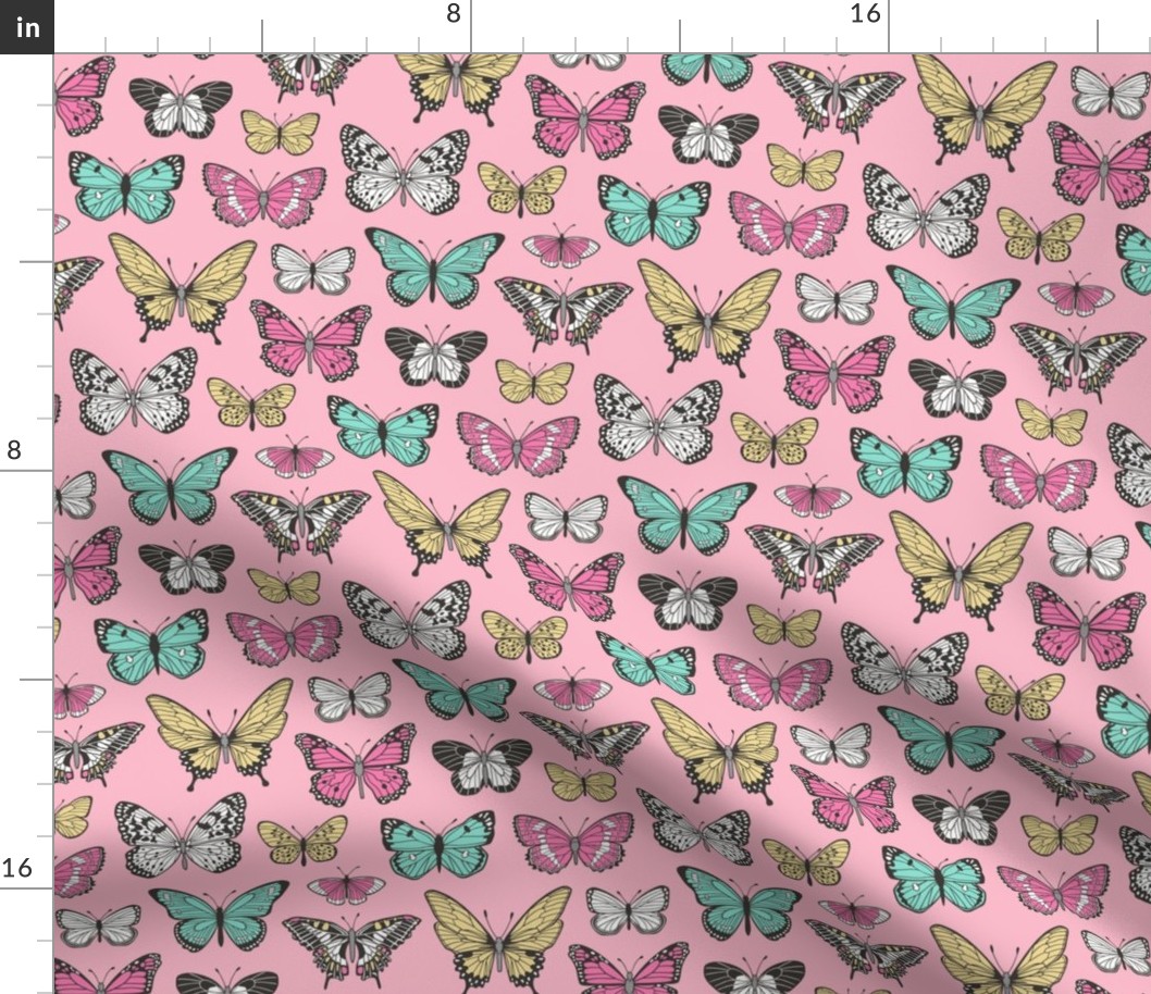 Butterflies Butterfly Nature Fabric On Pink