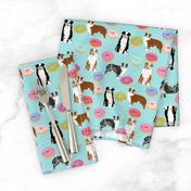 australian shepherds blue dog fabric cute donuts  fabric sweets pink  aussie dog cute dog design dog patterns cute 