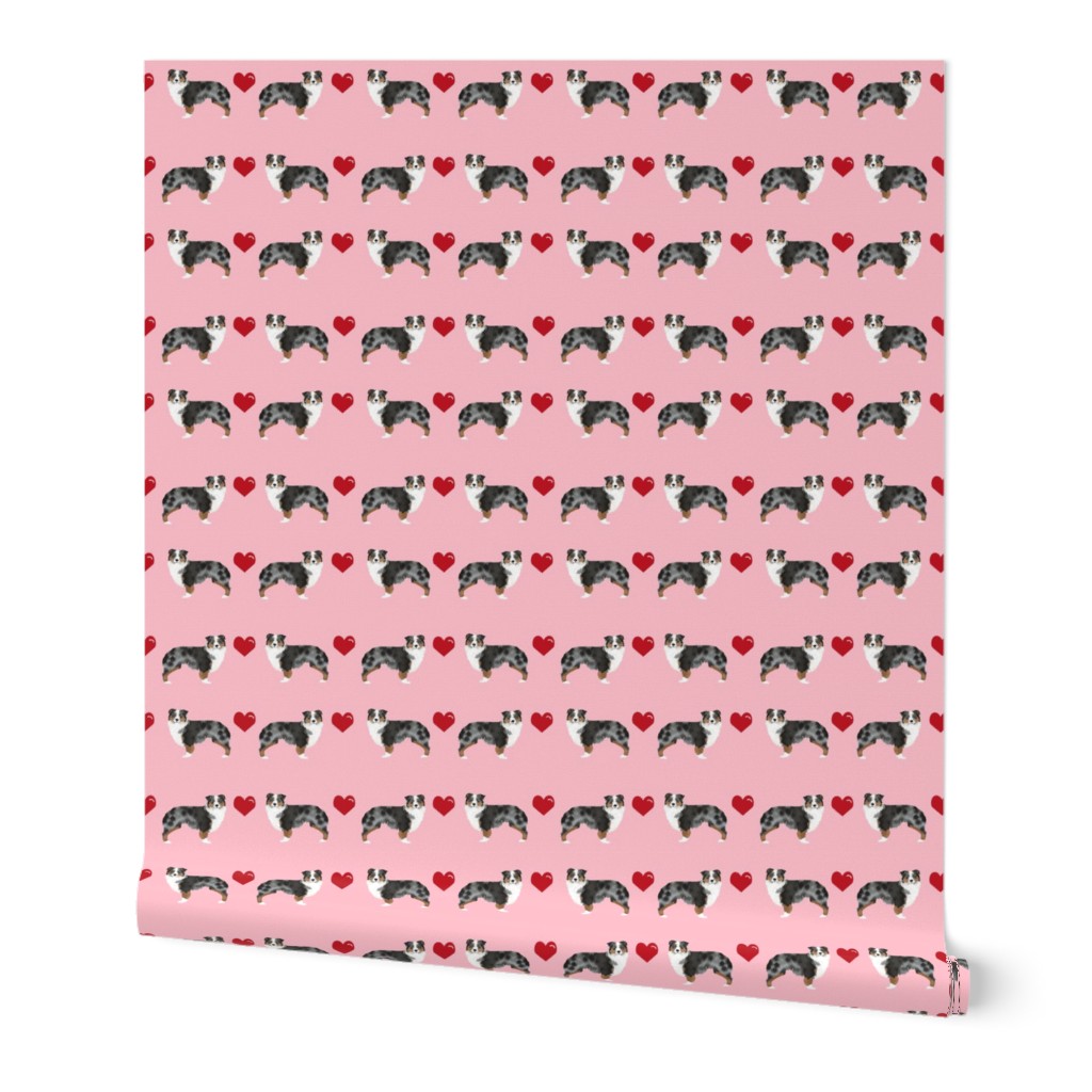 australian shepherd love hearts cute dog fabric 