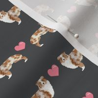 grey australian shepherd love hearts cute dog fabric 