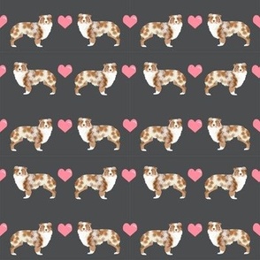 grey australian shepherd love hearts cute dog fabric 