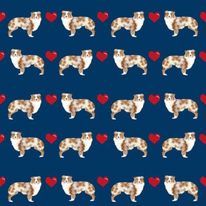 navy australian shepherd love hearts cute dog fabric 