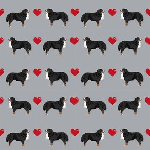 bernese mountain dog fabric - love bernese dog, dogs fabric, cute dog, hearts, - grey