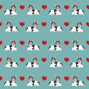 marine blue biewer terrier love hearts cute dog fabric 