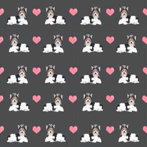 shadow grey biewer terrier love hearts cute dog fabric 