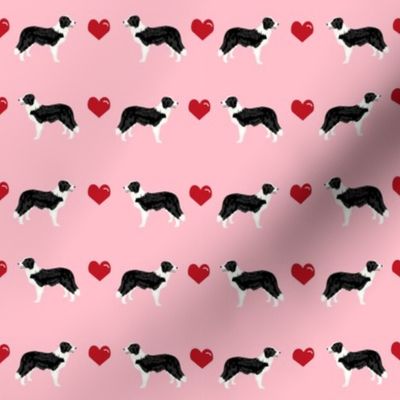 blossom pink border collie love hearts cute dog fabric 