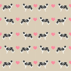sand border collie love hearts cute dog fabric 