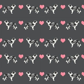 shadow grey border collie love hearts cute dog fabric 