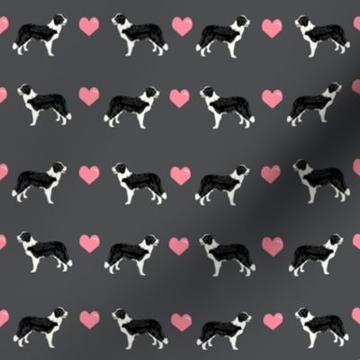 shadow grey border collie love hearts cute dog fabric 