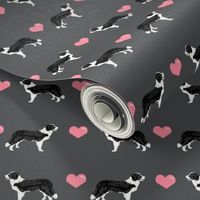 shadow grey border collie love hearts cute dog fabric 