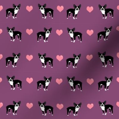 amethyst purple boston terrier love hearts cute dog fabric 