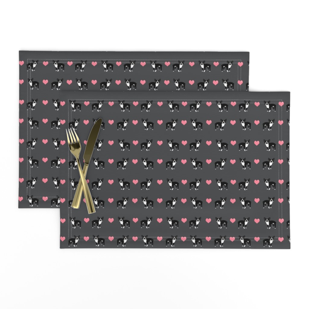 grey boston terrier love hearts fabric cute dog fabric 