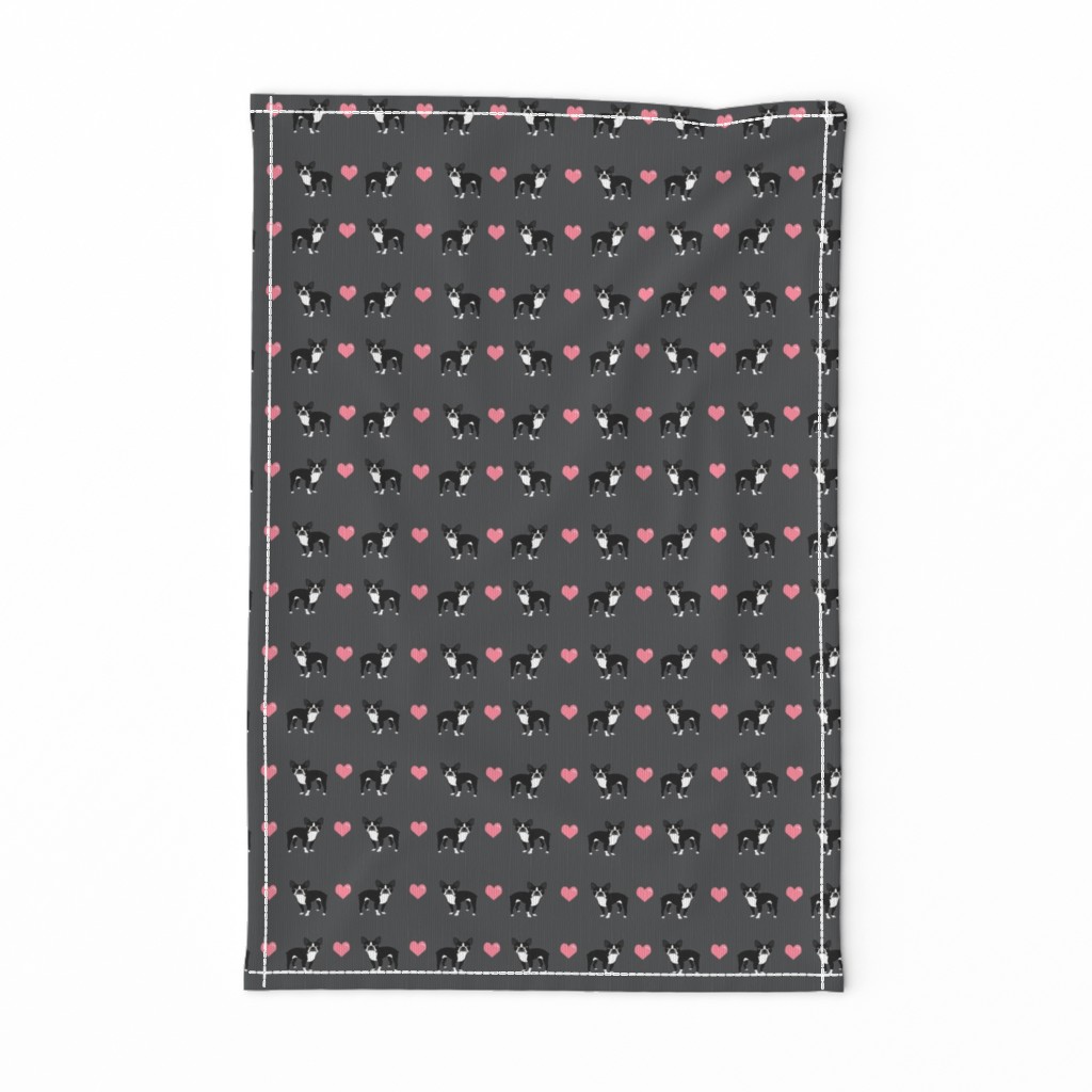 grey boston terrier love hearts fabric cute dog fabric 