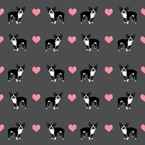 grey boston terrier love hearts fabric cute dog fabric 