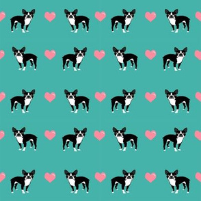 turquoise boston terrier love hearts cute dog fabric 