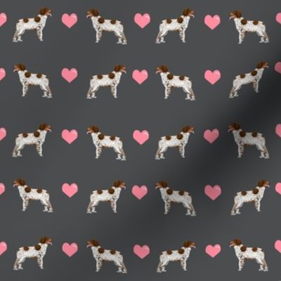 brittany spaniel love fabric shadow grey cute hearts dog fabric