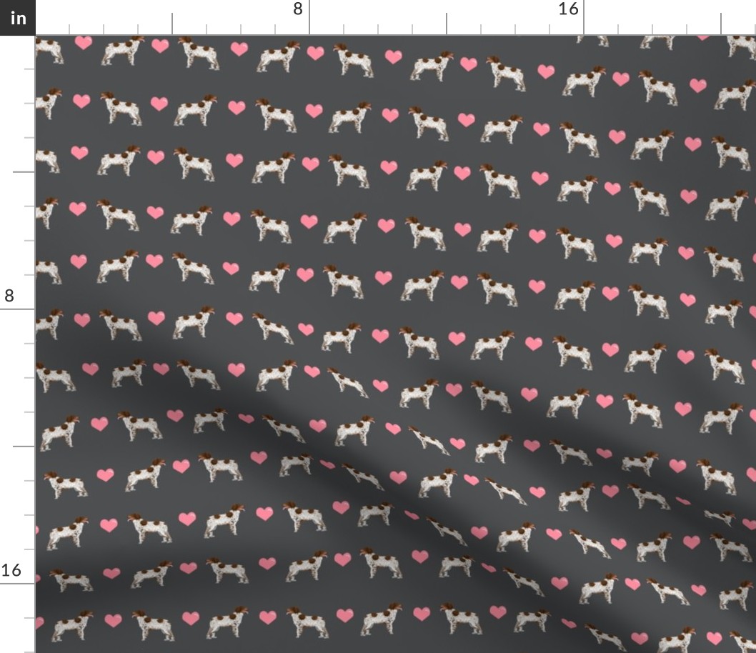 brittany spaniel love fabric shadow grey cute hearts dog fabric