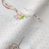 7" Sweet Floral Unicorn Polka Dots 