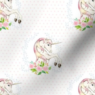 7" Sweet Floral Unicorn Polka Dots 