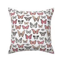 Butterflies Butterfly Nature Fabric Black & White  Peach Pink on White