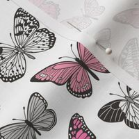 Butterflies Butterfly Nature Fabric Black & White Pink