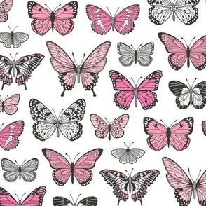 Butterflies Butterfly Nature Fabric Black & White Pink