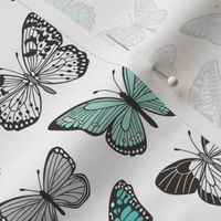 Butterflies Butterfly Nature Fabric Black & White Blue Mint