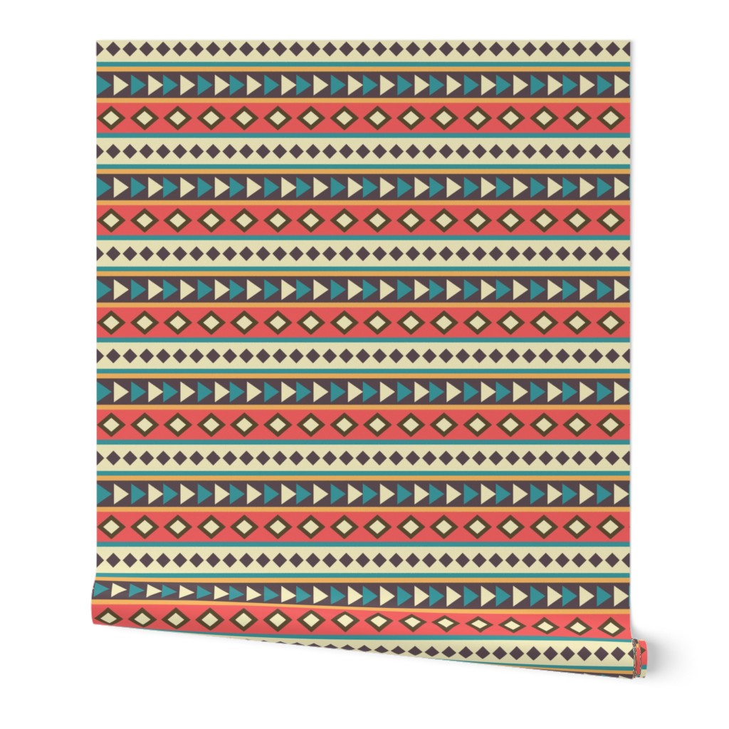 BoHo Western Indian Cream Orange Brown Teal Pattern