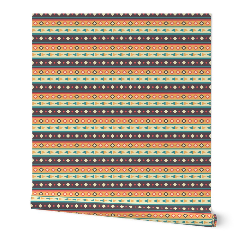 BoHo Western Indian Cream Orange Brown Teal Pattern