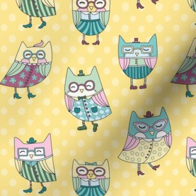 dapper owls in yellow