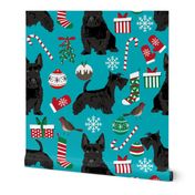 scottish terrier dog fabric peacock blue christmas design scottie dog fabric