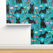 scottish terrier dog fabric peacock blue christmas design scottie dog fabric