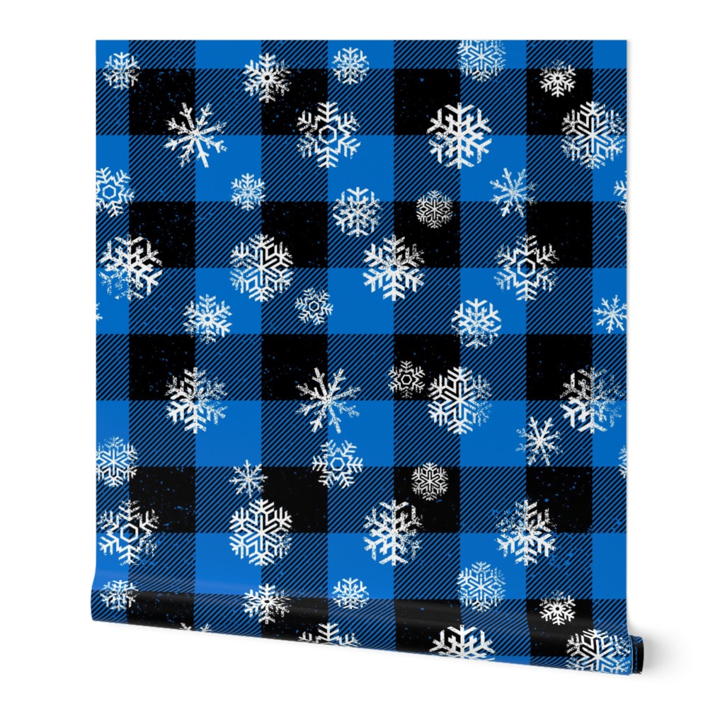 Buffalo Plaid Snowflakes Blue Black