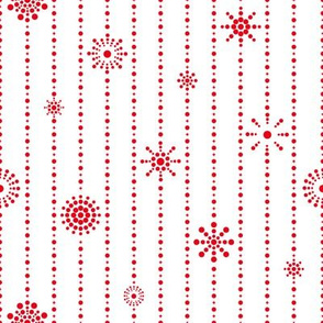 Snowflakes Stripes White Red 