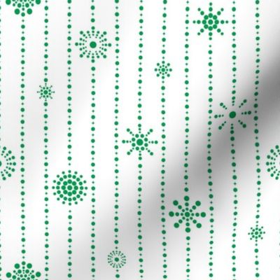 Snowflakes Stripes White Green  