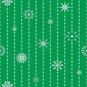 Snowflakes Stripes  Green White  