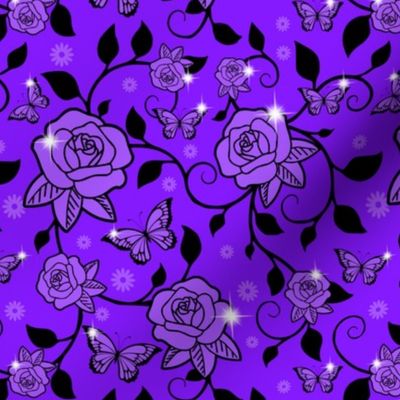 flowers floral purple roses leaves leaf vines butterfly butterflies sparkles glitter stars egl elegant gothic lolita ivy curly branches plants Victorian anna sui inspired
