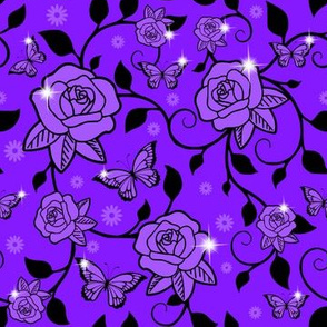 flowers floral purple roses leaves leaf vines butterfly butterflies sparkles glitter stars egl elegant gothic lolita ivy curly branches plants Victorian anna sui inspired