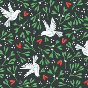 Mistletoe and Doves - dark background