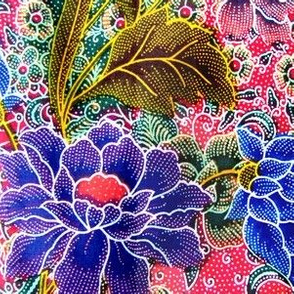 batik tribal folk art sarung sarong indonesian malaysian bali inspired floral flowers leaves leaf  