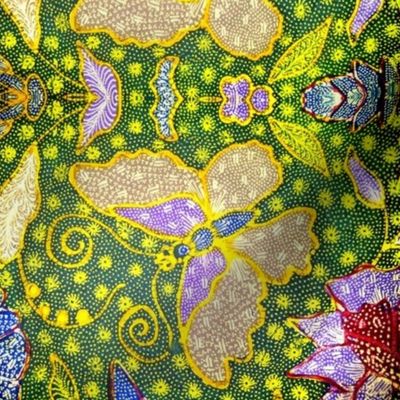 batik tribal folk art sarung sarong indonesian malaysian bali inspired butterfly butterflies insects floral flowers leaves leaf 